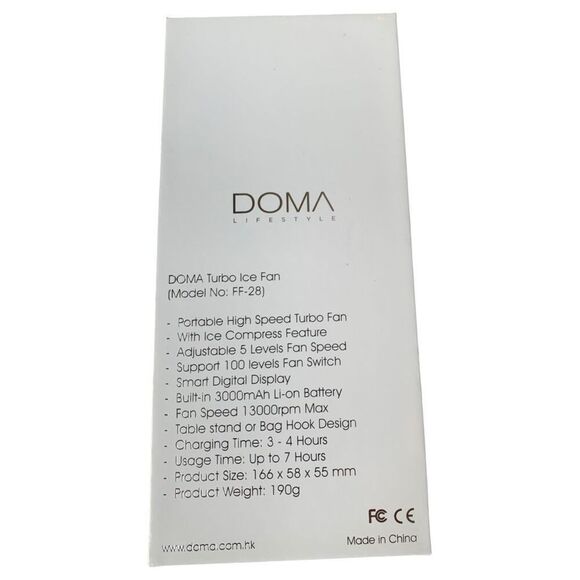 DOMA FF-28 Turbo Ice Handy Portable Mini Fan Rechargeable High Speed White - Picture 3 of 5
